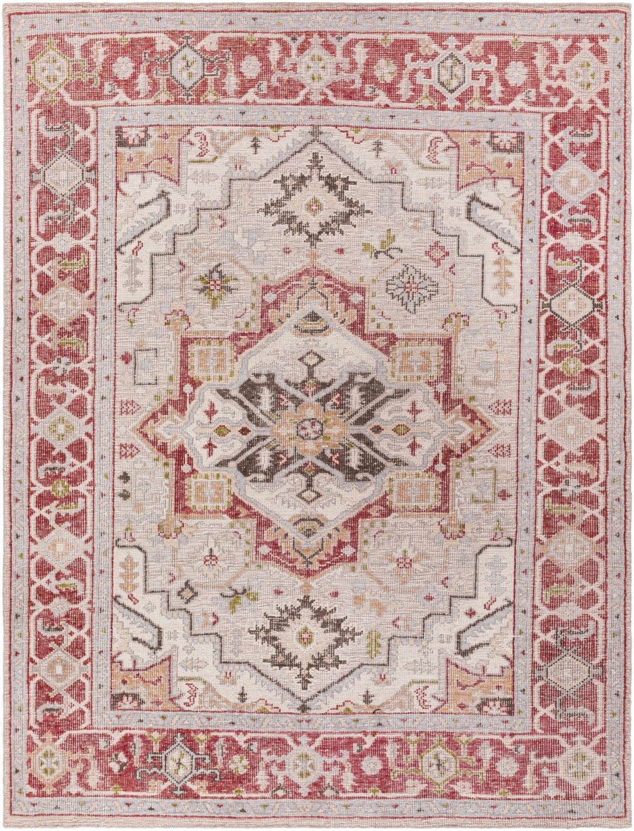 Side Traditional Medallion Red Hand Knotted Recycled PET Rug - The Rug Decor
