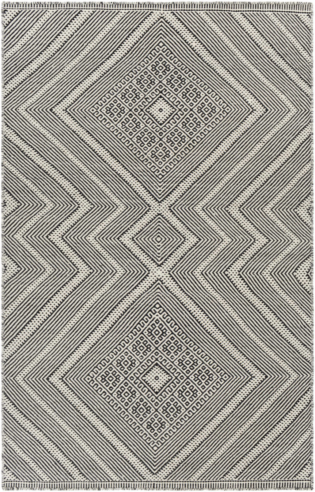 Silifke Ivory And Black Modern Geometrical Hand Woven Area Rug