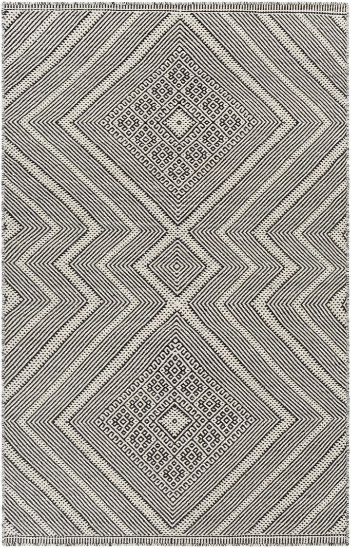 Silifke Ivory And Black Modern Geometrical Hand Woven Area Rug