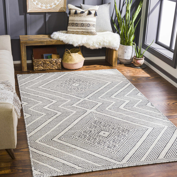 Silifke Ivory And Black Modern Geometrical Hand Woven Area Rug