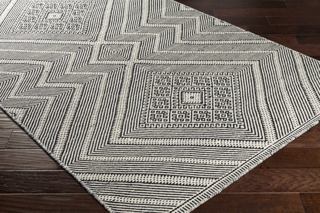 Silifke Ivory And Black Modern Geometrical Hand Woven Area Rug - The Rug Decor