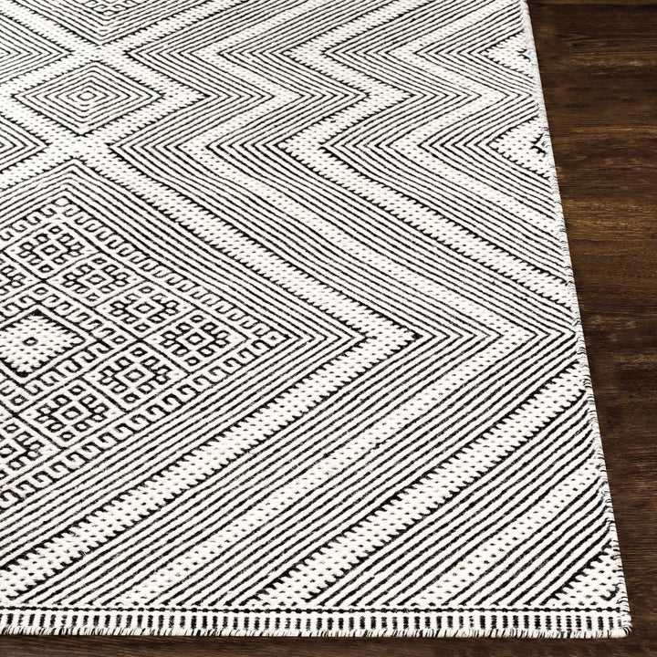 Silifke Ivory And Black Modern Geometrical Hand Woven Area Rug - The Rug Decor