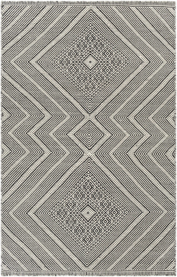 Silifke Ivory And Black Modern Geometrical Hand Woven Area Rug - The Rug Decor