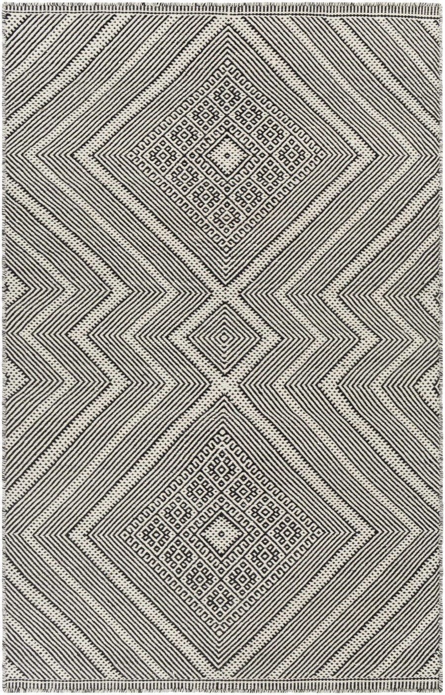 Silifke Ivory And Black Modern Geometrical Hand Woven Area Rug - The Rug Decor