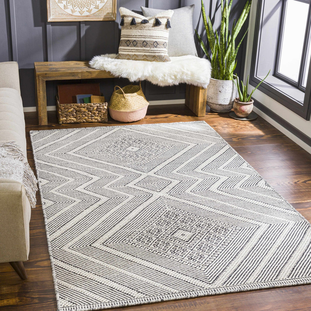 Silifke Ivory And Black Modern Geometrical Hand Woven Area Rug - The Rug Decor