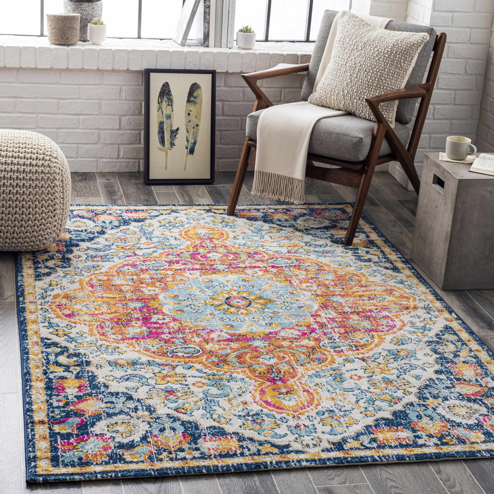 Silkstone Traditional Style Blue And Orange Area Rug - The Rug Decor