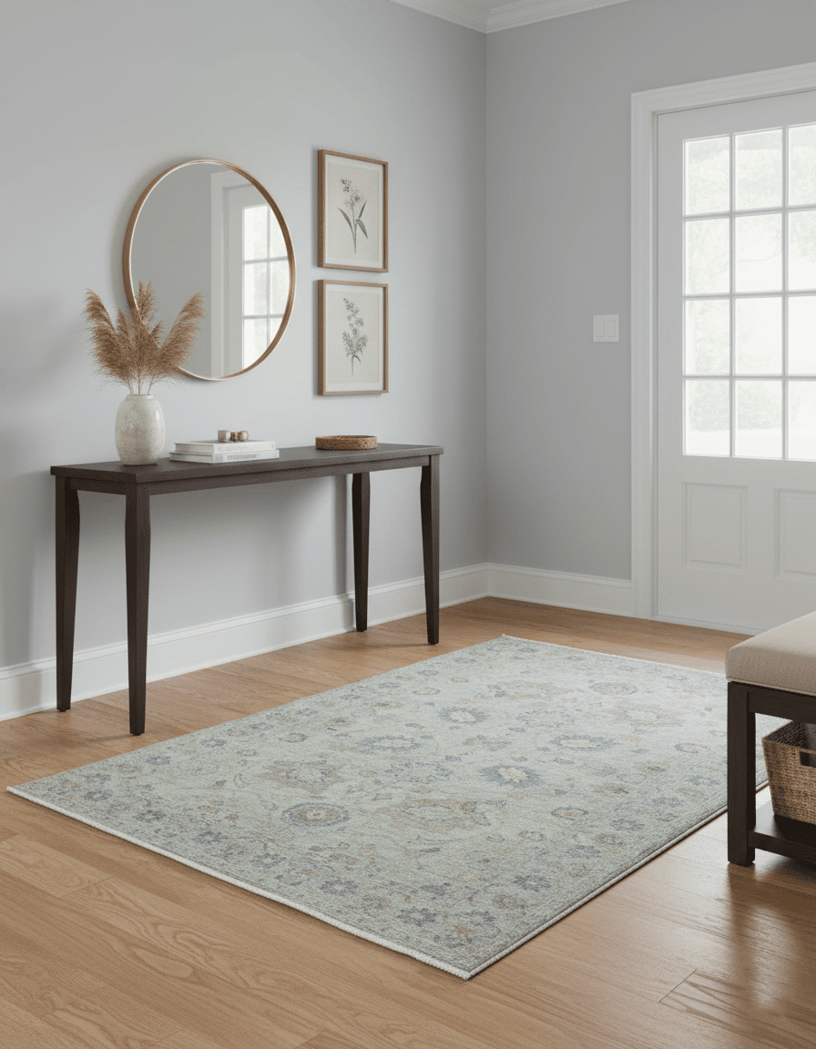 Silver And Beige Traditional Design Hand Knotted 4x5.6 Wool Area Rug - The Rug Decor