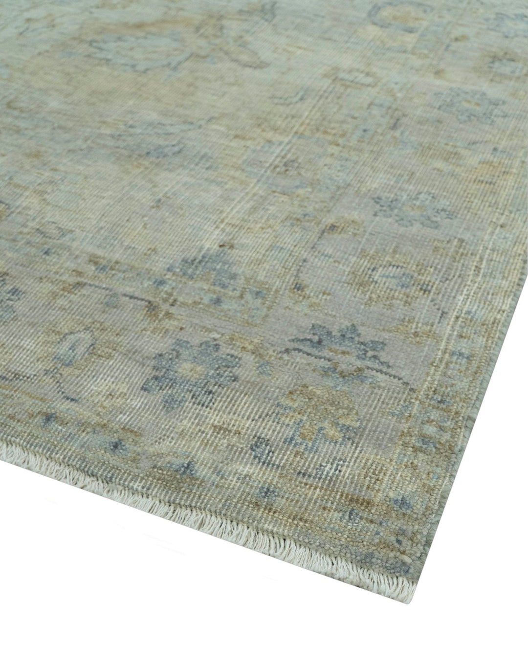 Silver And Beige Traditional Design Hand Knotted 4x5.6 Wool Area Rug - The Rug Decor