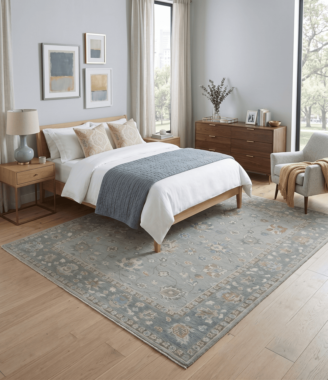 Silver and Brown Antique Traditional Floral Oushak wool area Rug - The Rug Decor