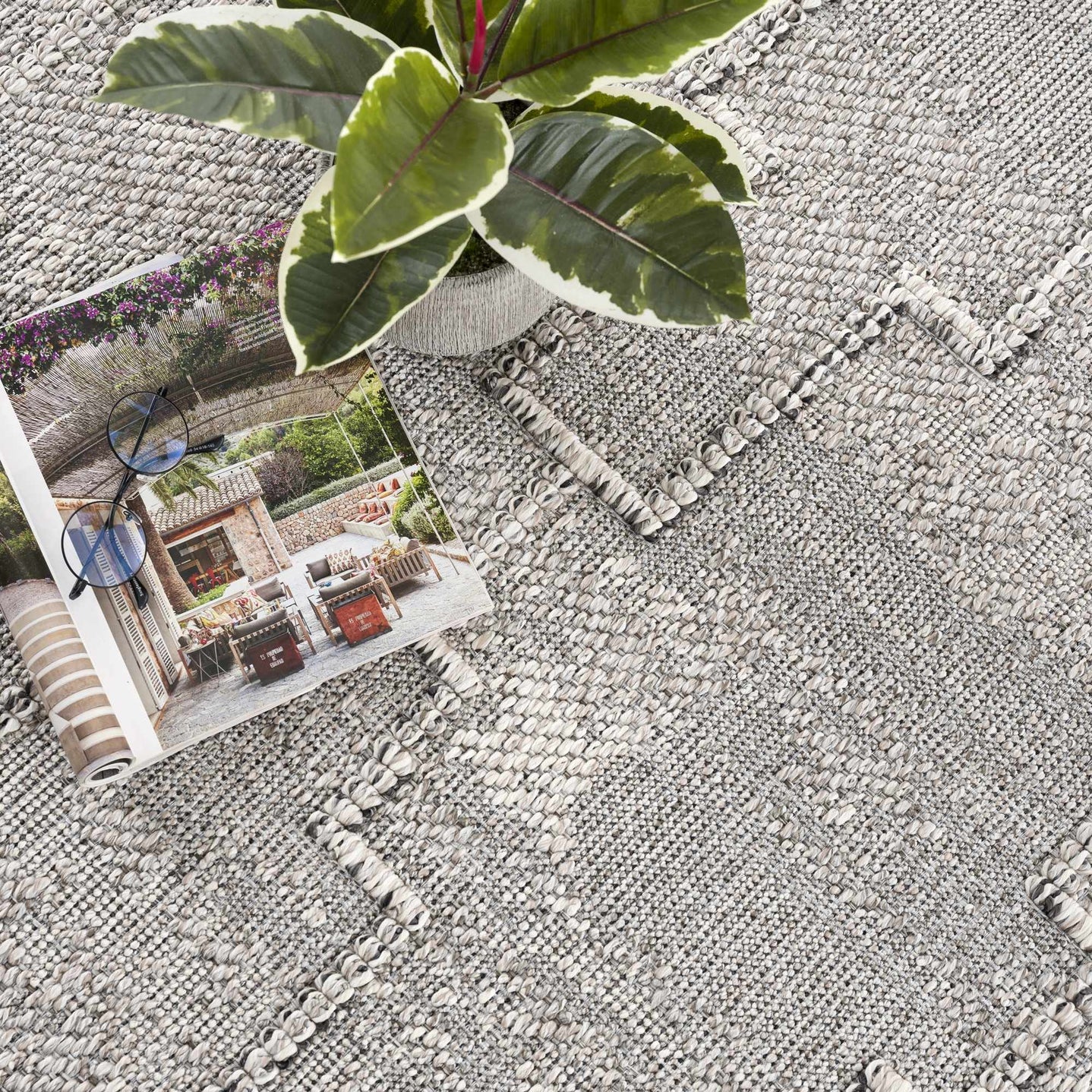 Silver and Charcoal Geometrical Flatwoven Outdoor Safe Area Rug - The Rug Decor