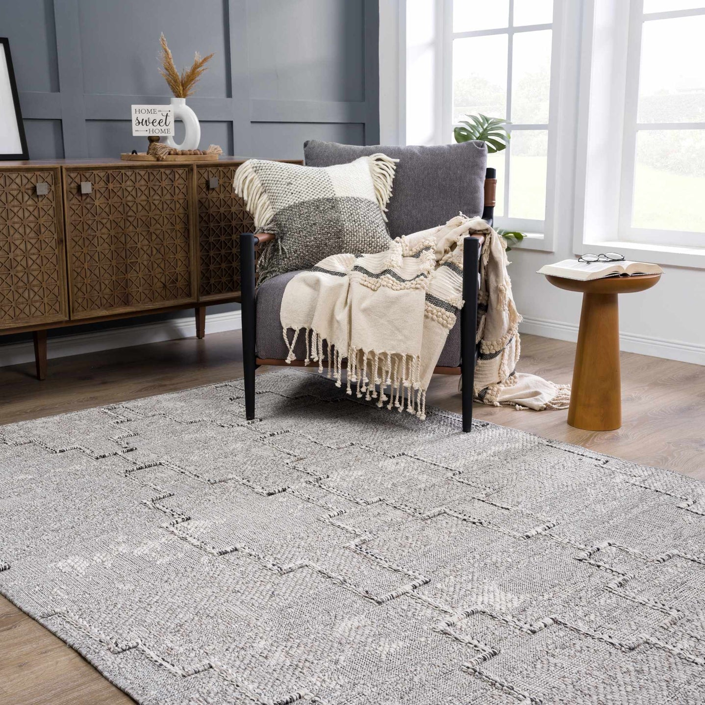Silver and Charcoal Geometrical Flatwoven Outdoor Safe Area Rug - The Rug Decor