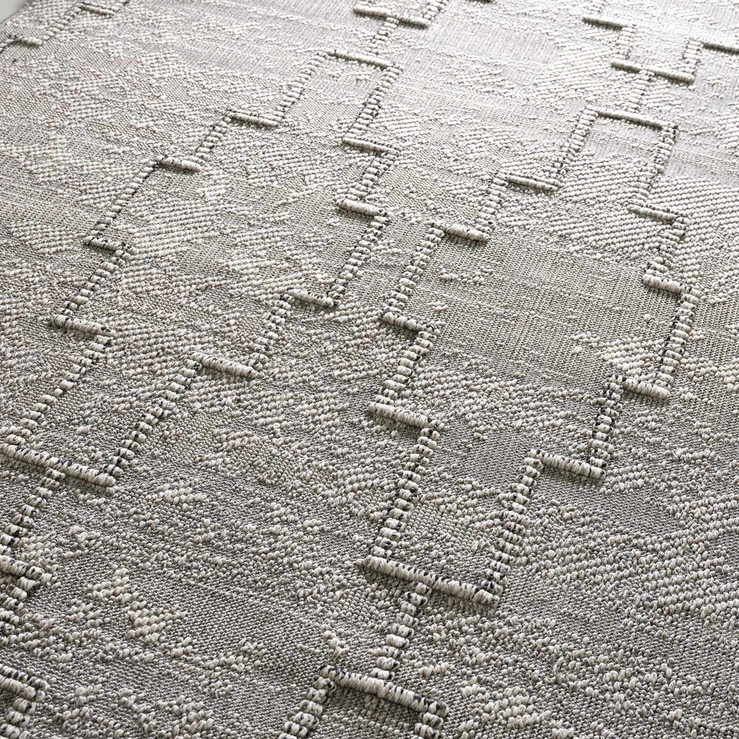 Silver and Charcoal Geometrical Flatwoven Outdoor Safe Area Rug - The Rug Decor