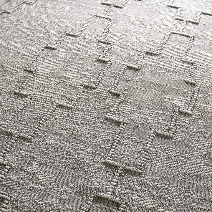 Silver and Charcoal Geometrical Flatwoven Outdoor Safe Area Rug - The Rug Decor