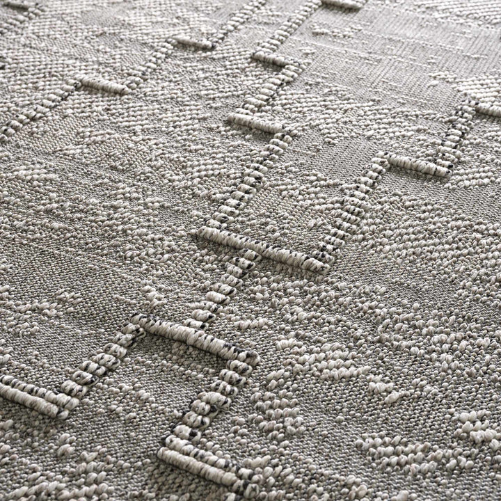 Silver and Charcoal Geometrical Flatwoven Outdoor Safe Area Rug - The Rug Decor