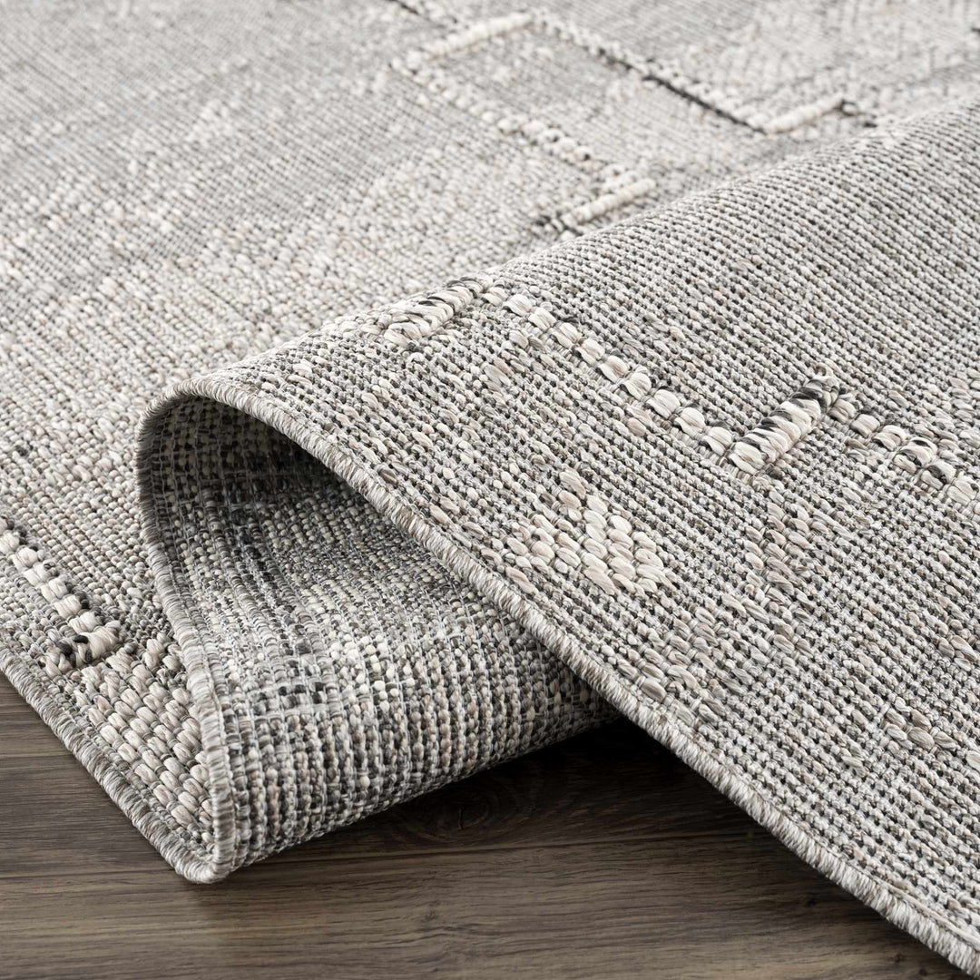 Silver and Charcoal Geometrical Flatwoven Outdoor Safe Area Rug - The Rug Decor