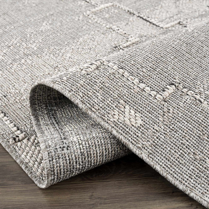 Silver and Charcoal Geometrical Flatwoven Outdoor Safe Area Rug - The Rug Decor