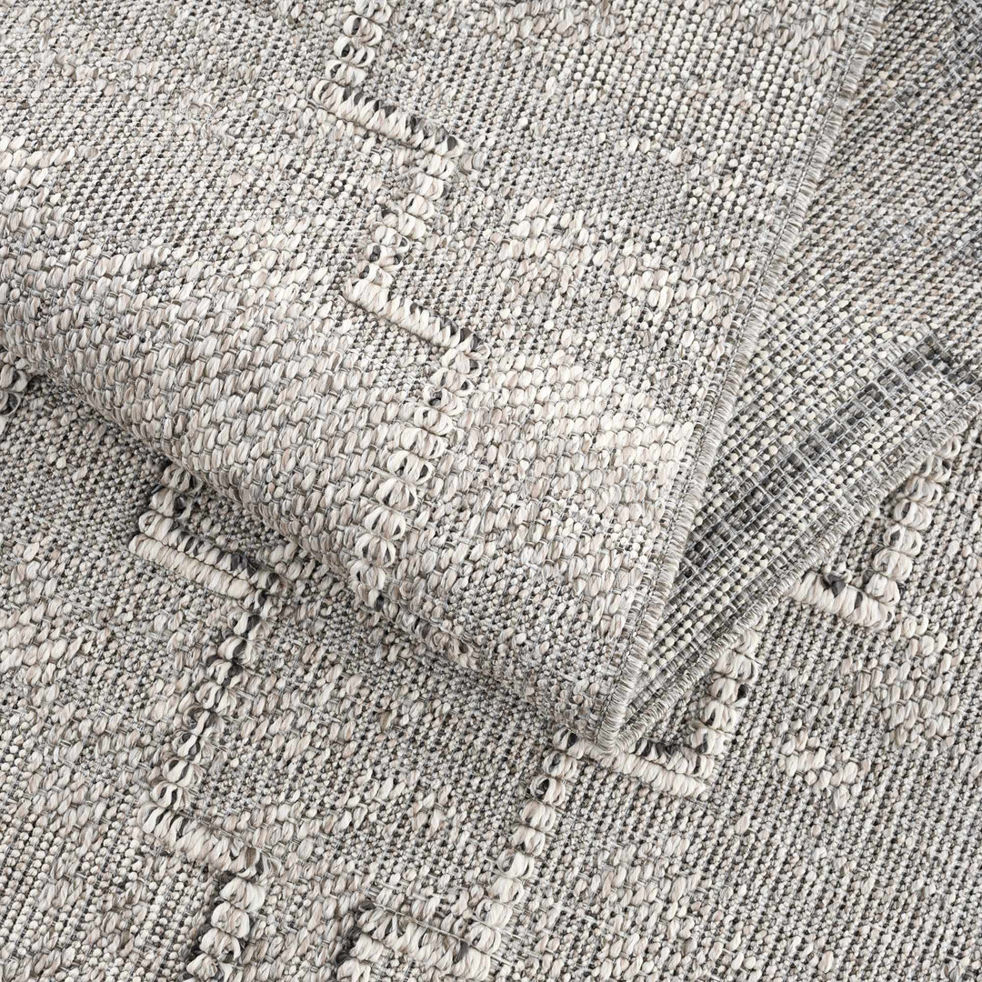 Silver and Charcoal Geometrical Flatwoven Outdoor Safe Area Rug - The Rug Decor