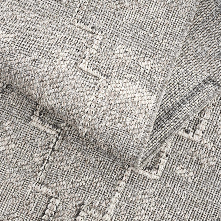 Silver and Charcoal Geometrical Flatwoven Outdoor Safe Area Rug - The Rug Decor