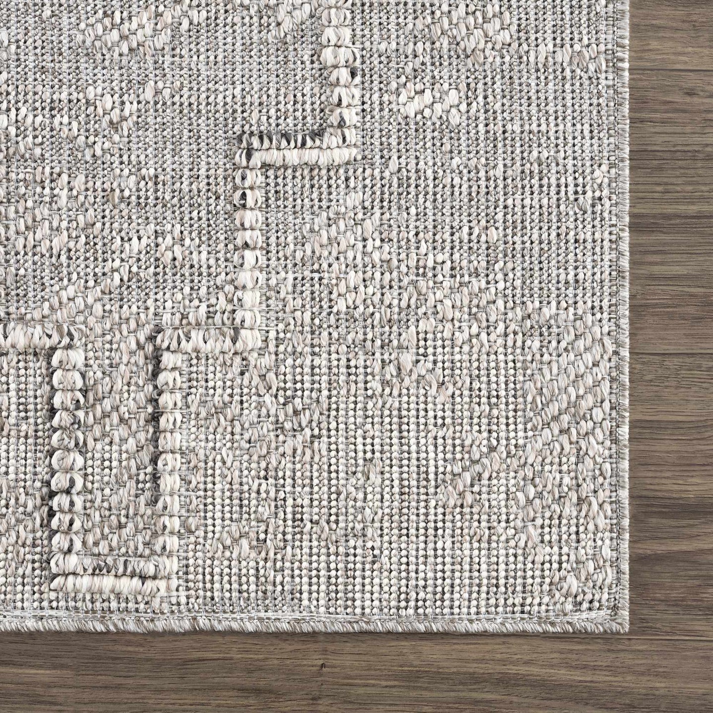 Silver and Charcoal Geometrical Flatwoven Outdoor Safe Area Rug - The Rug Decor