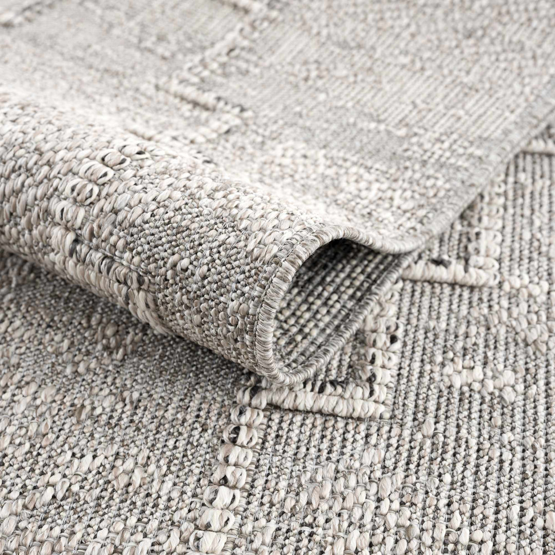 Silver and Charcoal Geometrical Flatwoven Outdoor Safe Area Rug - The Rug Decor