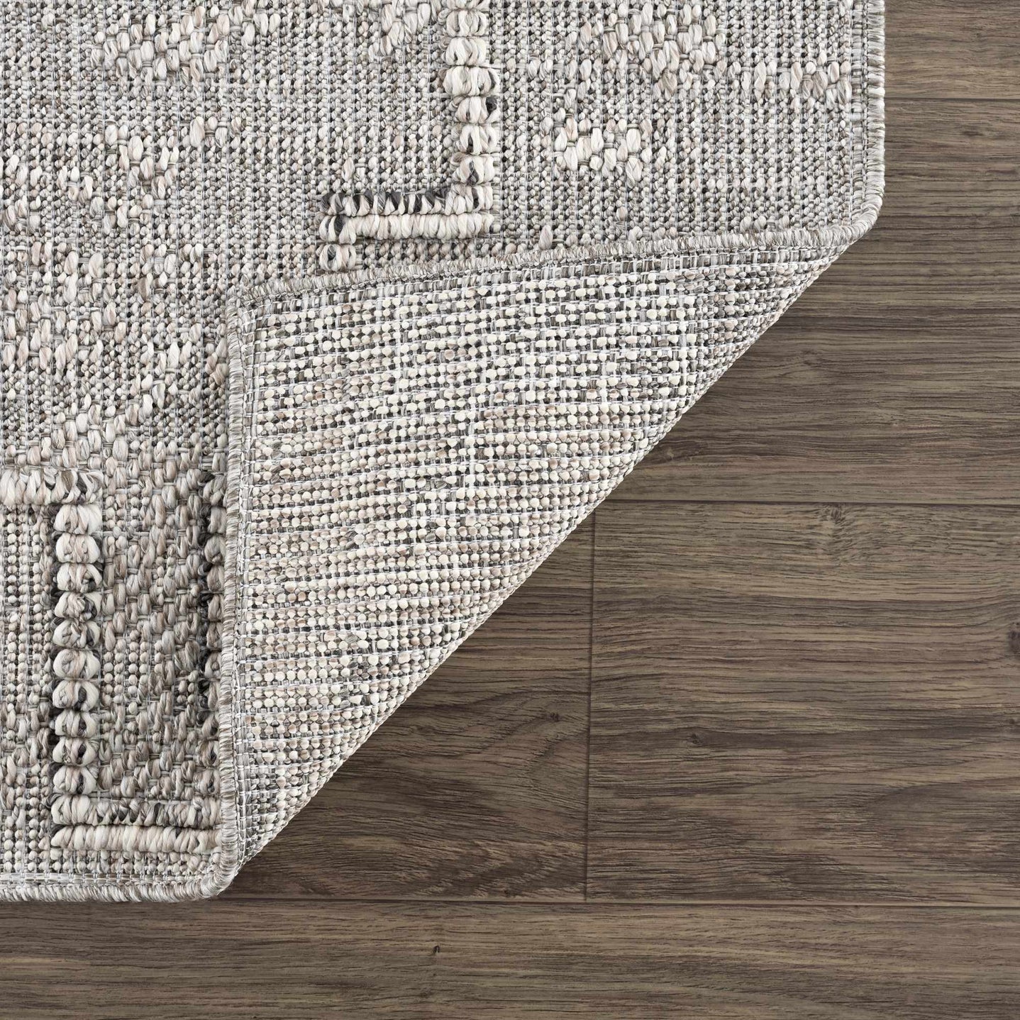 Silver and Charcoal Geometrical Flatwoven Outdoor Safe Area Rug - The Rug Decor