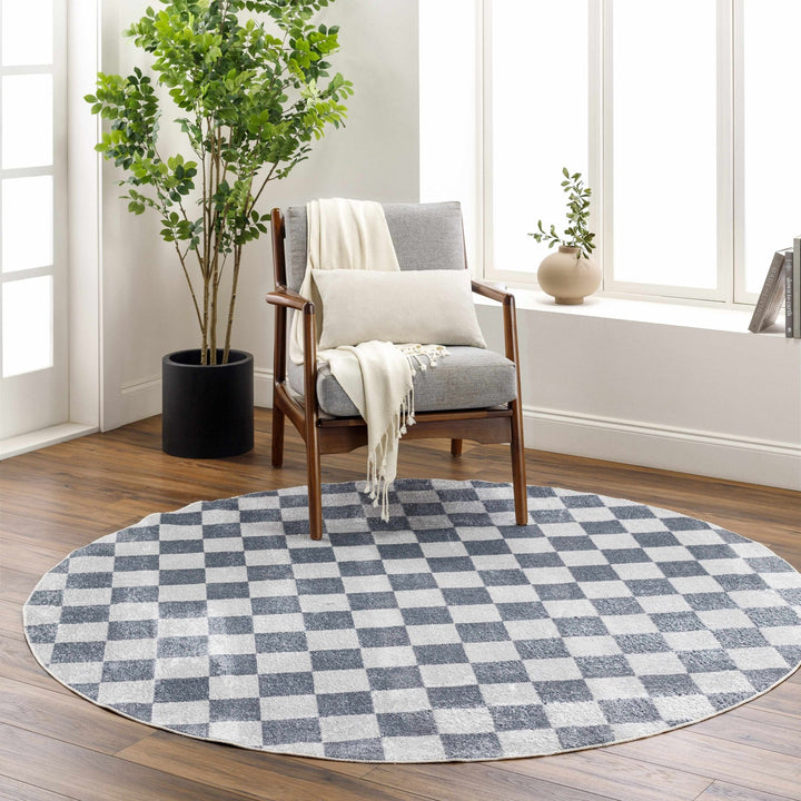 Silver and Charcoal Modern Checkered Pattern Washable Area Rug - The Rug Decor