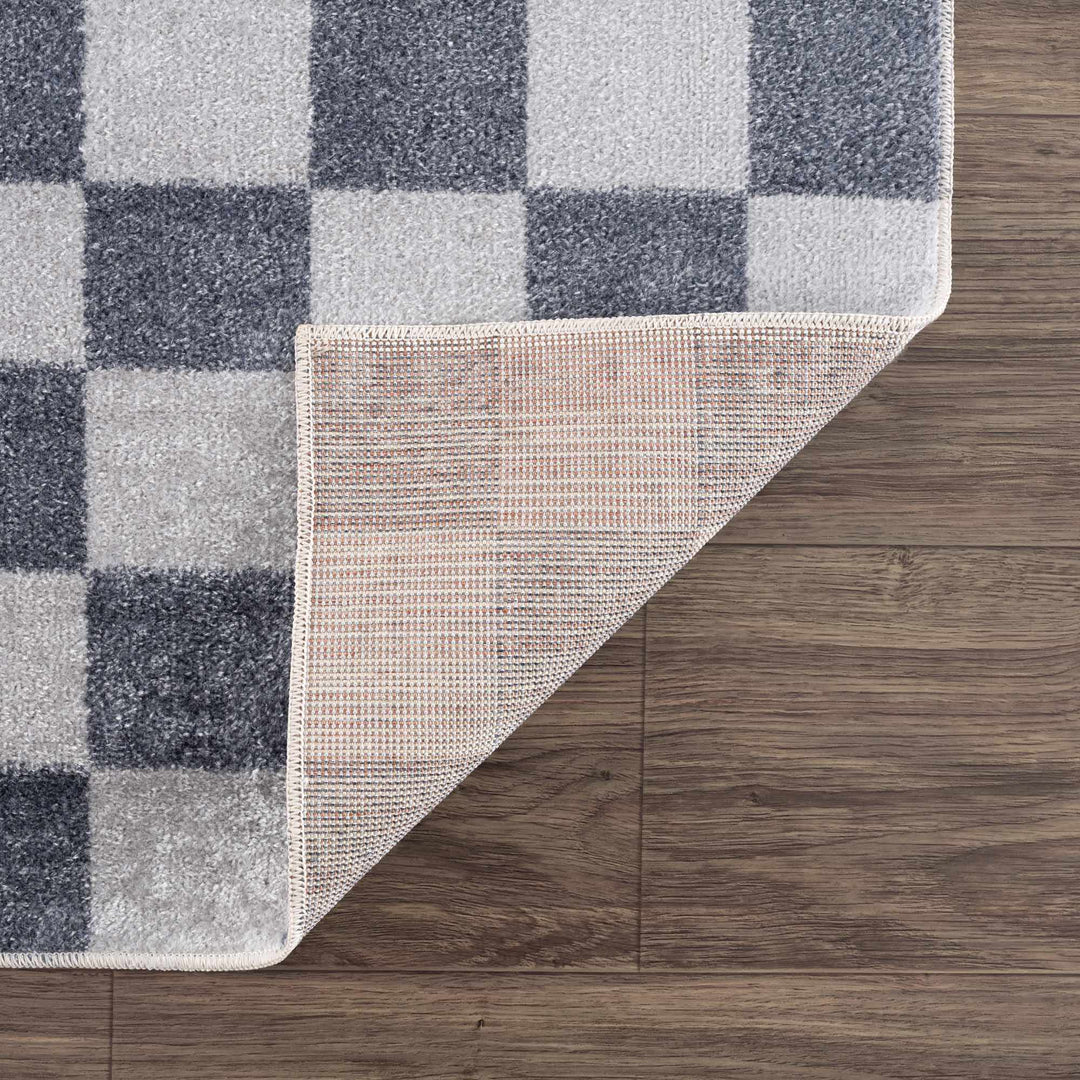 Silver and Charcoal Modern Checkered Pattern Washable Area Rug - The Rug Decor