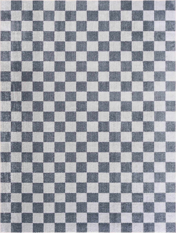 Silver and Charcoal Modern Checkered Pattern Washable Area Rug - The Rug Decor