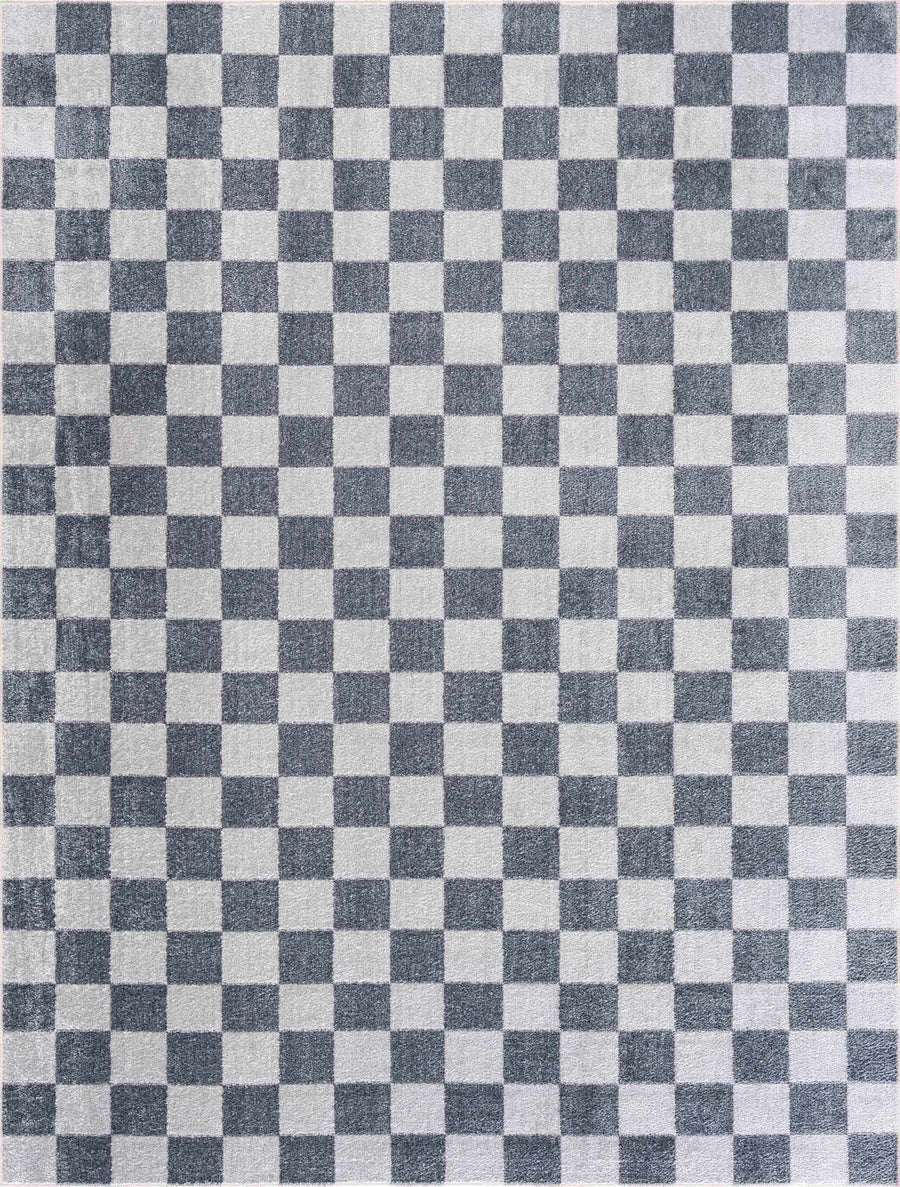 Silver and Charcoal Modern Checkered Pattern Washable Area Rug - The Rug Decor