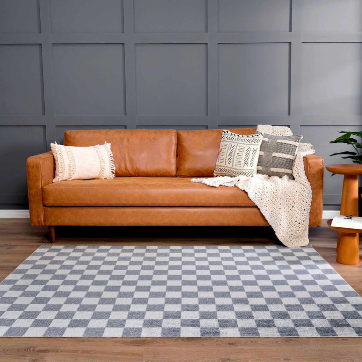 Silver and Charcoal Modern Checkered Pattern Washable Area Rug - The Rug Decor
