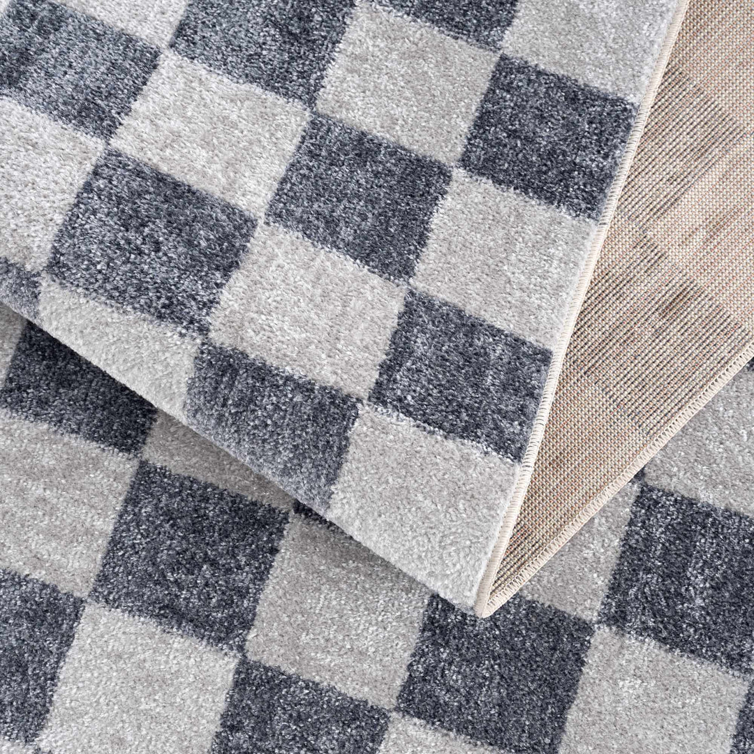 Silver and Charcoal Modern Checkered Pattern Washable Area Rug - The Rug Decor