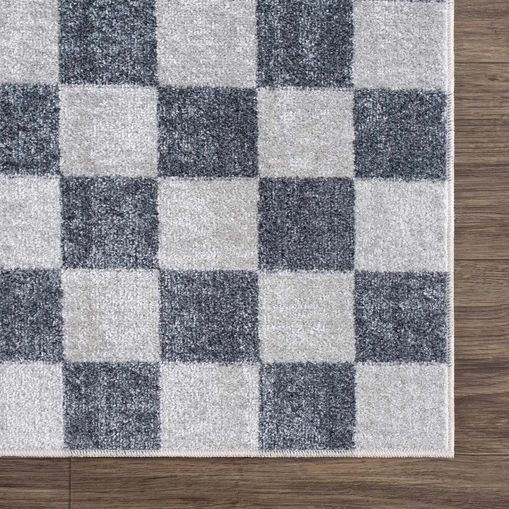 Silver and Charcoal Modern Checkered Pattern Washable Area Rug - The Rug Decor