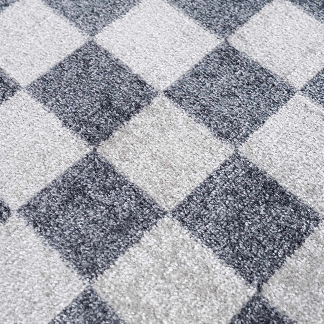 Silver and Charcoal Modern Checkered Pattern Washable Area Rug - The Rug Decor