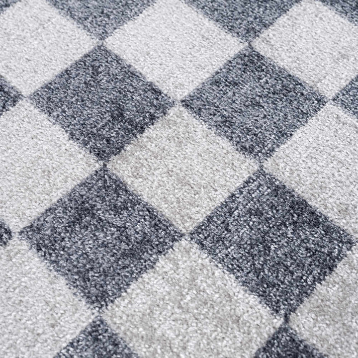 Silver and Charcoal Modern Checkered Pattern Washable Area Rug - The Rug Decor