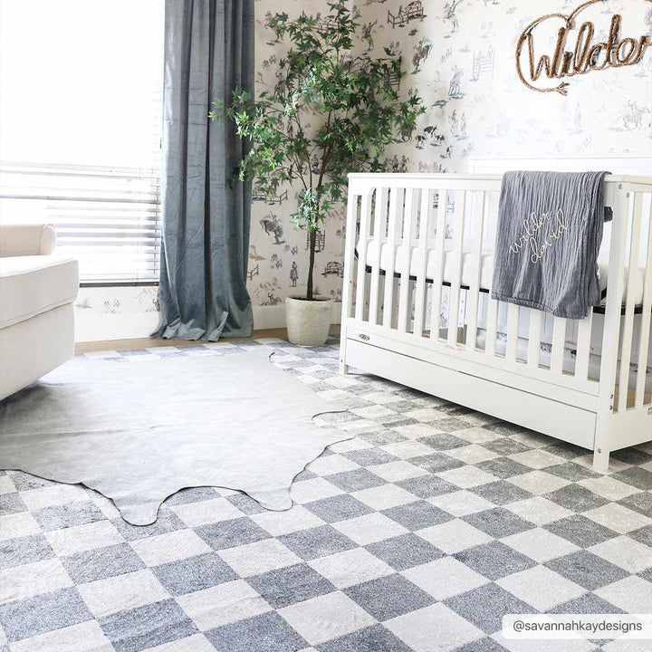 Silver and Charcoal Modern Checkered Pattern Washable Area Rug - The Rug Decor