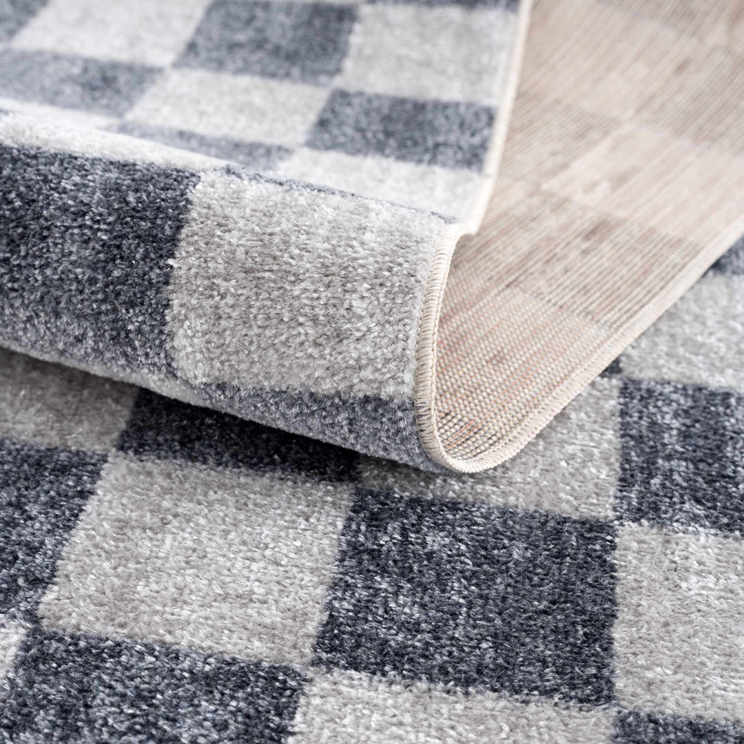Silver and Charcoal Modern Checkered Pattern Washable Area Rug - The Rug Decor
