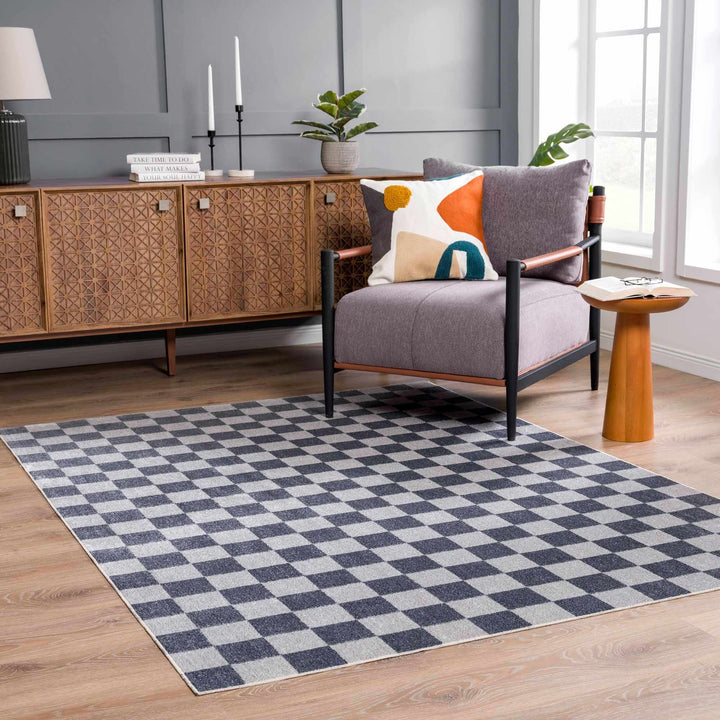 Silver and Charcoal Modern Checkered Pattern Washable Area Rug - The Rug Decor