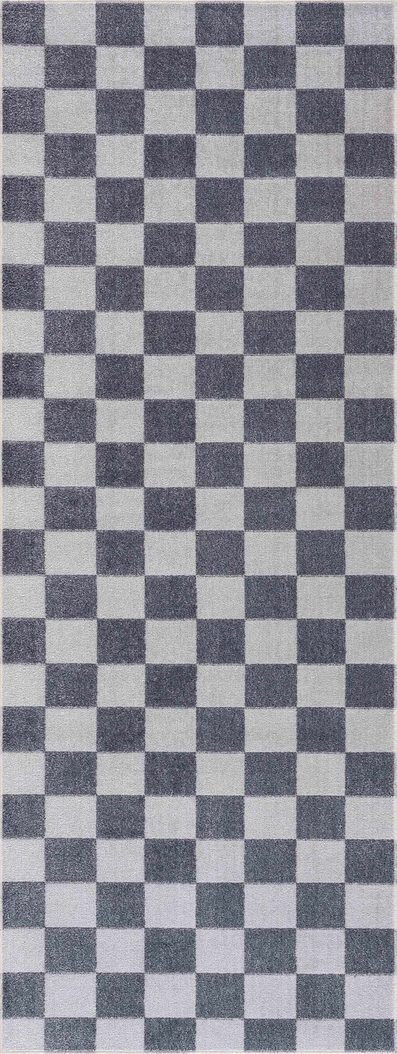 Silver and Charcoal Modern Checkered Pattern Washable Area Rug - The Rug Decor