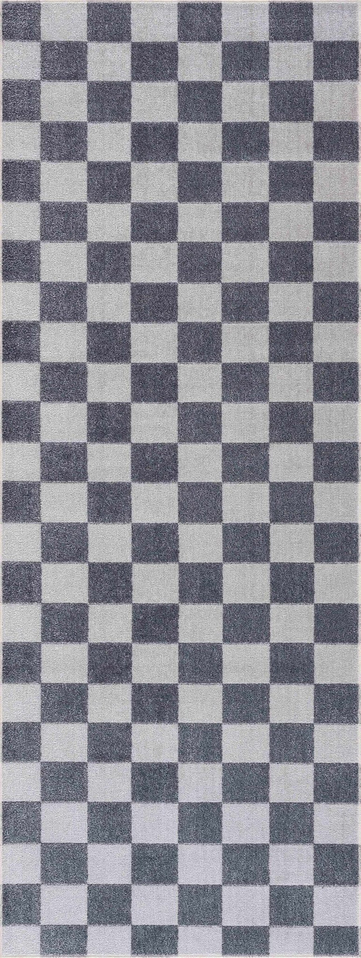 Silver and Charcoal Modern Checkered Pattern Washable Area Rug - The Rug Decor
