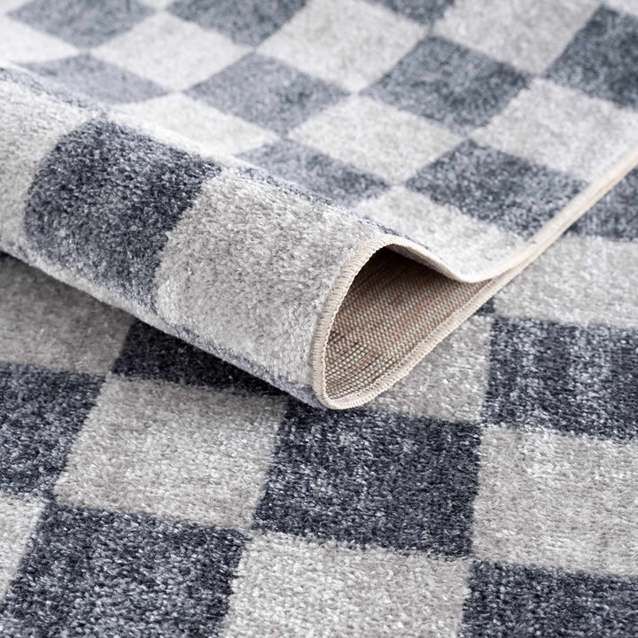 Silver and Charcoal Modern Checkered Pattern Washable Area Rug - The Rug Decor
