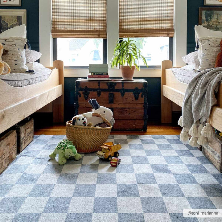 Silver and Charcoal Modern Checkered Pattern Washable Area Rug - The Rug Decor