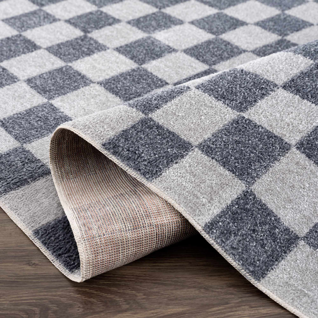 Silver and Charcoal Modern Checkered Pattern Washable Area Rug - The Rug Decor