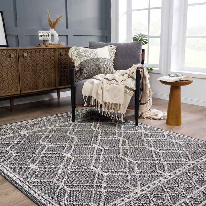 Silver and Charcoal Modern Geometrical Texture Outdoor Safe Area Rug - The Rug Decor