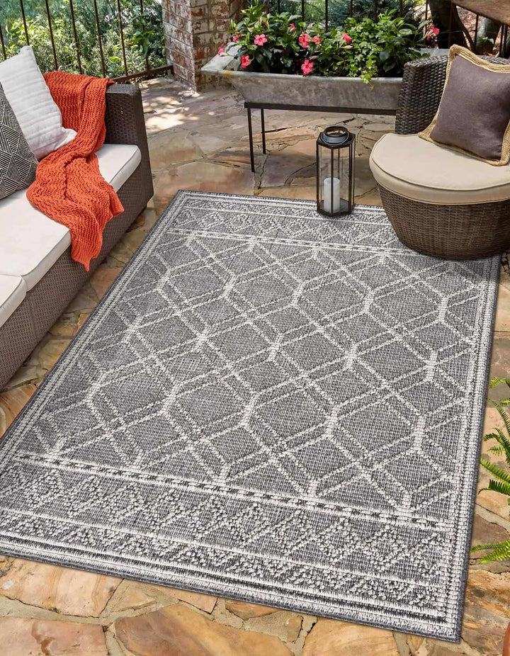 Silver and Charcoal Modern Geometrical Texture Outdoor Safe Area Rug - The Rug Decor