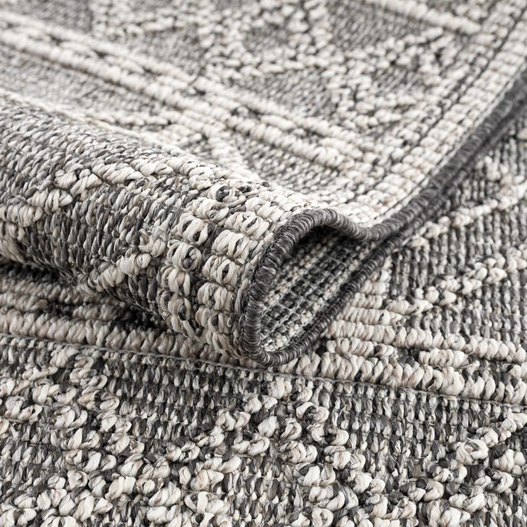 Silver and Charcoal Modern Geometrical Texture Outdoor Safe Area Rug - The Rug Decor