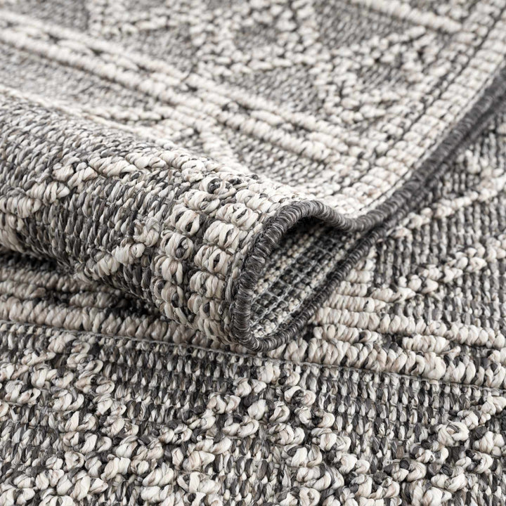 Silver and Charcoal Modern Geometrical Texture Outdoor Safe Area Rug - The Rug Decor
