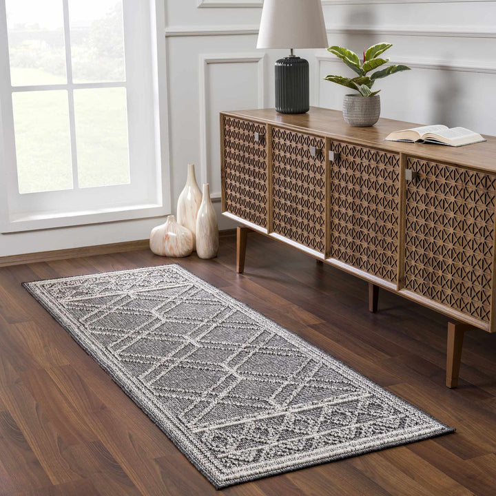 Silver and Charcoal Modern Geometrical Texture Outdoor Safe Area Rug - The Rug Decor