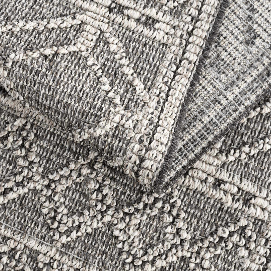 Silver and Charcoal Modern Geometrical Texture Outdoor Safe Area Rug - The Rug Decor