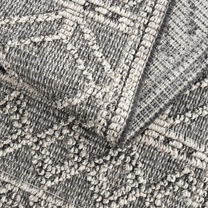 Silver and Charcoal Modern Geometrical Texture Outdoor Safe Area Rug - The Rug Decor