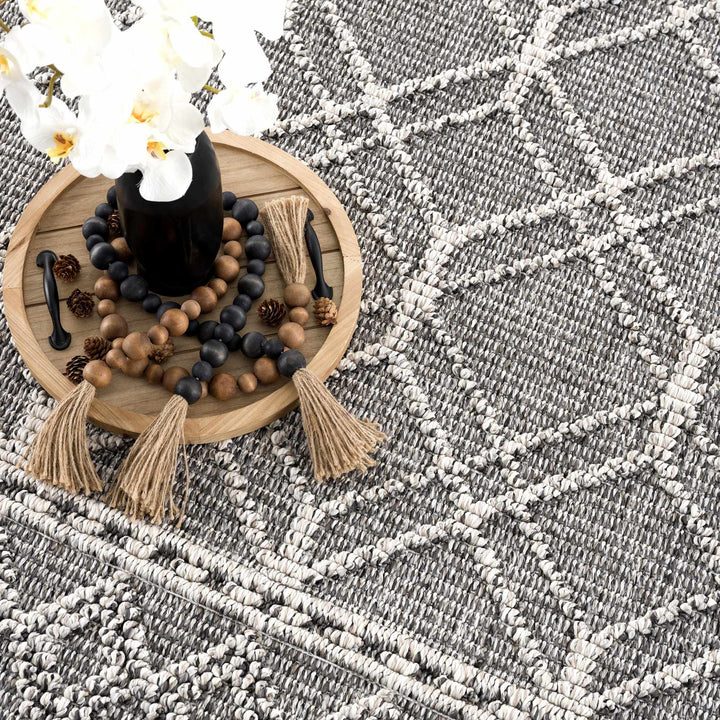 Silver and Charcoal Modern Geometrical Texture Outdoor Safe Area Rug - The Rug Decor